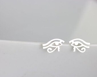 Egyptian Eye Studs, Eye of Horus Earrings, Ancient Egypt Jewelry, hieroglyphs earrings, Egyptian Symbol