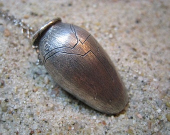 Artifact Inspired Egyptian Vessel Oxidized Fine Silver Necklace with Engraved Bull - Vessel Necklace