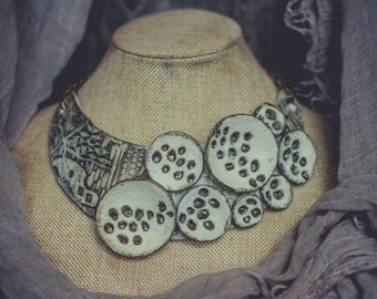 FREE SHIPPING Statement necklace Bib necklace polymer clay necklace ivory necklace modernist jewelry boho necklace choker necklace