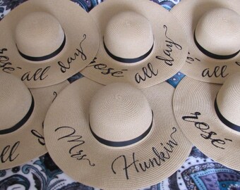 Bachelorette Party 6 Embroidered Floppy Hat Package, Beach Hat, Ladies Sun Hat, Straw Hat, Summer Floppy Hat