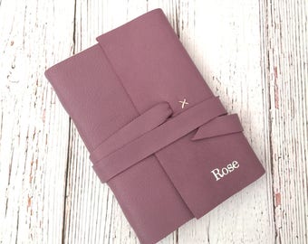 Personalised Leather Notebook, Leather Journal, Personalised Travel Journal, Bridesmaid Gift, Purple leather, mothers day personalized