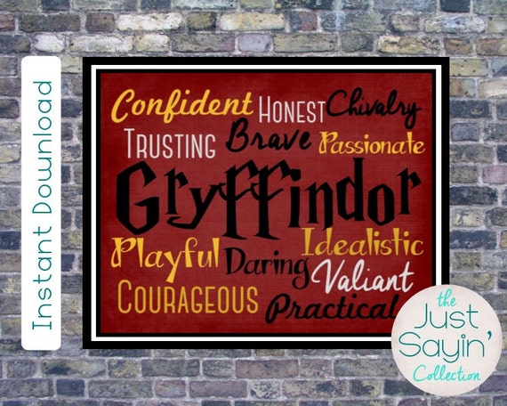 Gryffindor House Harry Potter Print Traits of the Hogwarts