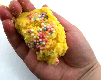Birthday Cake Slime - Yellow Cloud Slime - Fluffy Slime - Floam Slime - Squishy Stress Toy - Anxiety Relief - Stim Toy - Autism Toy