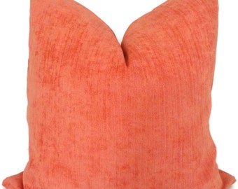 Indoor Outdoor Orange Chenille Decorative Pillow Cover 20x20, Decorative Pillow