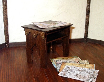 Map Table, Medieval Dollhouse Miniature, Hand Made
