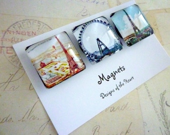 Square Glass Magnet set - Paris Eiffel Tower