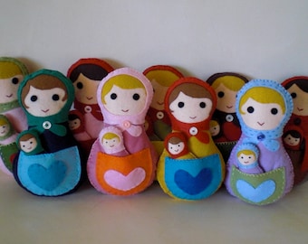 Felt Matryoshka doll, Felt Doll with baby