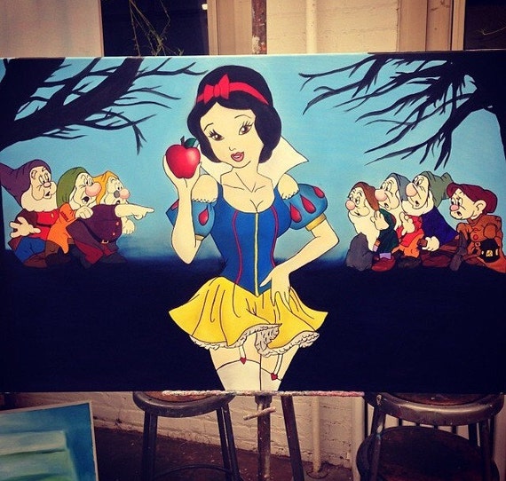 Sexy Snow White And The Seven Dwarfs Disney Original Oil 