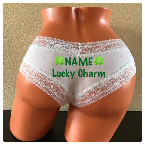 Personalized {NAME} Lucky Charm Victoria's Secret White Cheeky Panty