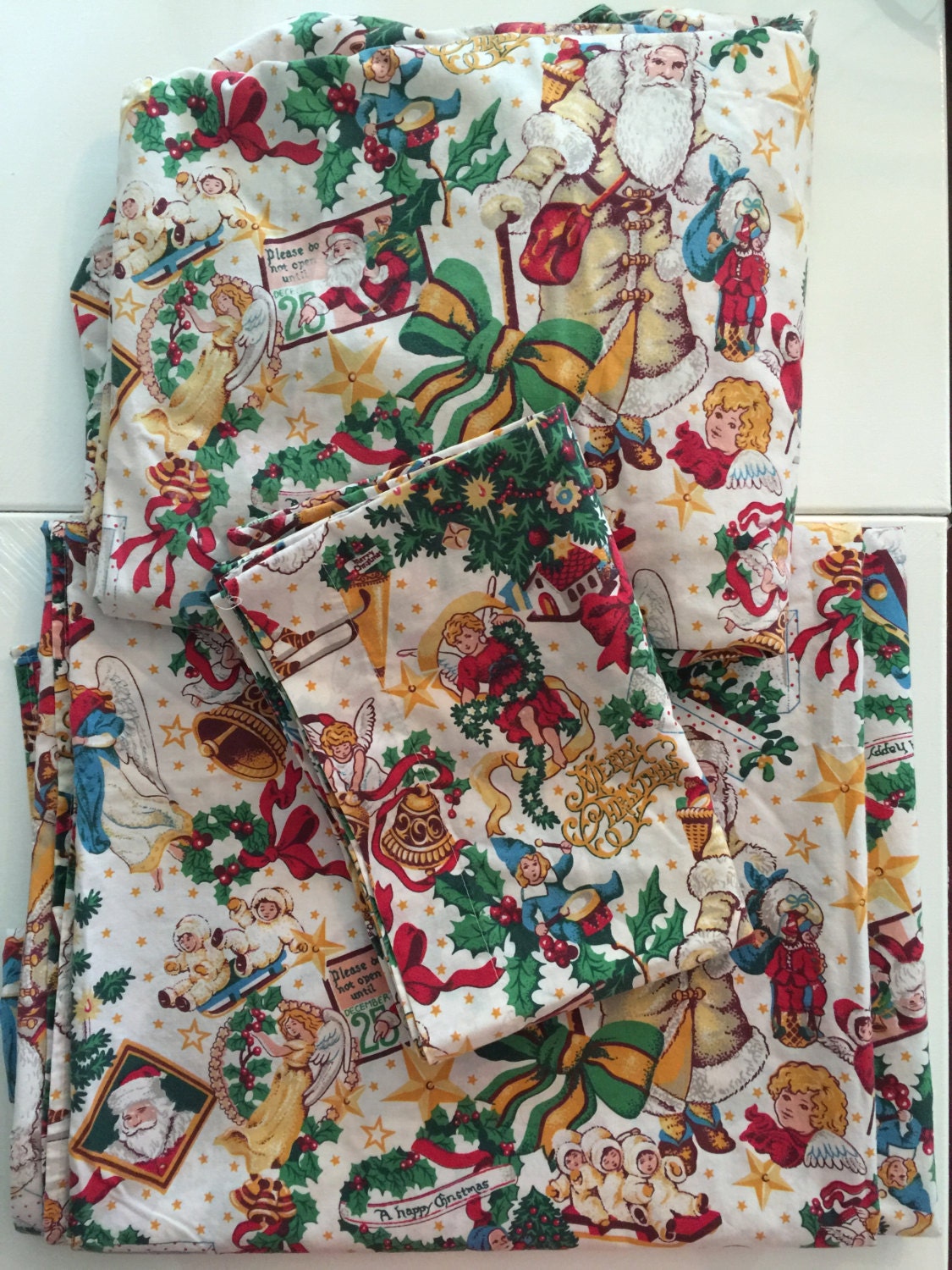 Vintage Twin Size Christmas Bed Sheet Linen Set