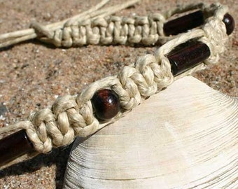 Surfer Phatty Thick Hemp Necklace With Wood Bead Choker