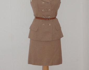 A classic vintage Jack Feit 1970s beige double breasted skirt suit