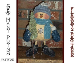 Primitive PATTERN Standing Snowman with Tree - Flakey's Rag Tree - Sew Many Prims - instant download