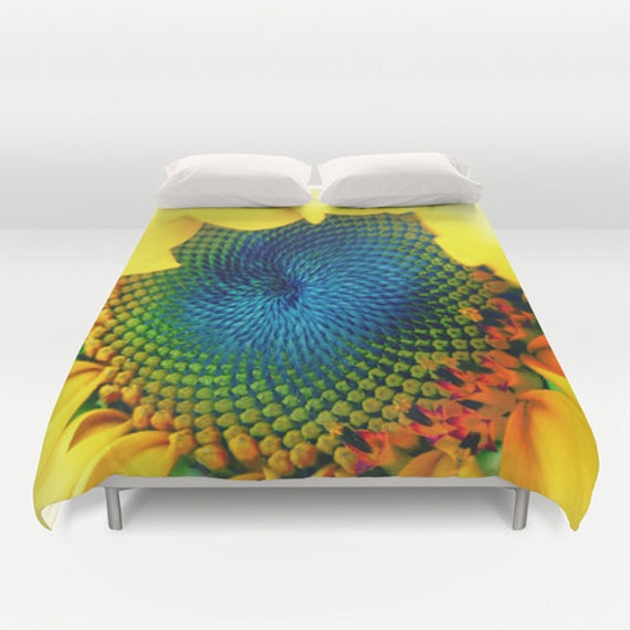 Solar Energy Duvet Cover Sunny Sunflower Yellow Bright Happy Decorative Bedding Unique Flower Dorm Trend Bedroom Cobalt Blue