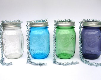Mason Jar Vase with Flower Frog and Hanger