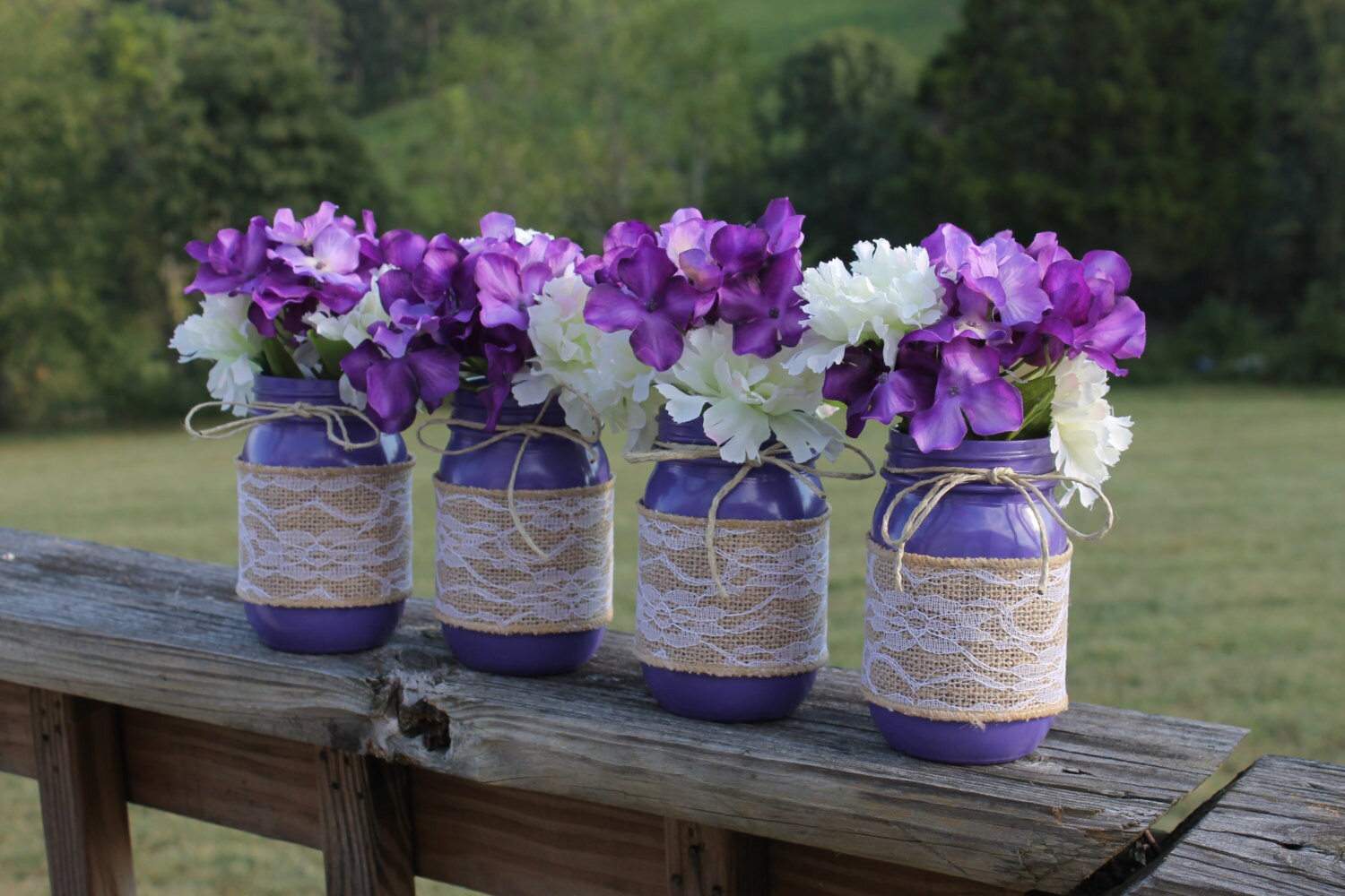 Purple Country Rustic Wedding Mason Jar Centerpieces Mason