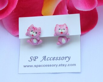 cat earrings, Cat clay earrings, pink cat, yellow cat, stud earring, clay earrings, cat stud