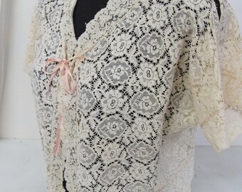 Mid Century Lace Jacket Lace Blouse Bolero Ecru Lace Jacket 1950s