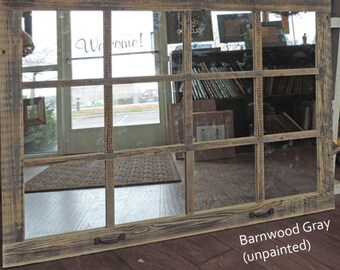 Farmhouse Large Window Pane Mirror -- 46" X 36" Painted Barn wood Homesteader Style