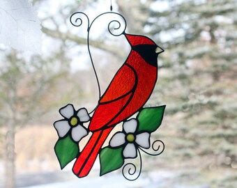 Stained Glass Cardinal Suncatcher Glass Art, Wildlife Art, Bird Lovers Gift