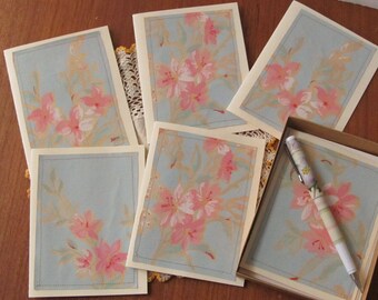Blue and Pink Notecards from Vintage Wallpaper, All Occasion Cards, Blank Note Cards, Housewarming Gift, Box of 6, NB76