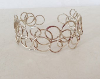 Silver Cuff Bracelet UK Hallmarked Wide Contemporary Artisan Geometric Cuff Bracelet Statement Sterling Silver