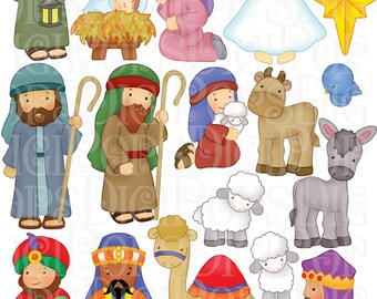 Nativity Digital Clip Art Set -Personal and Commercial- Christmas, Baby Jesus, Mary, Wiseman, Stable, Star, Camel, Sheep, Angel, Holiday