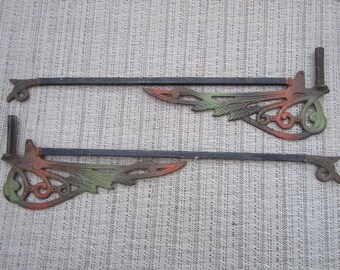 antique drapery rods, ornate swing out drapery rods,Victorian home, Art Deco, vintage bedroom, metal art, home renovation, curtain rods,