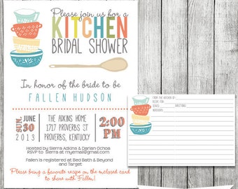 kitchen bridal shower invitation with recipe card stock the