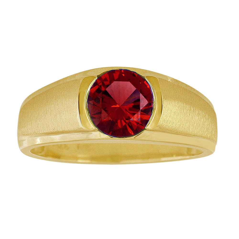 Men's Gold Ruby Ring Classic Red Ruby Ring 10K Yellow