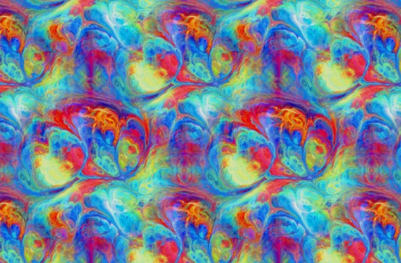 Textile Blue Red Yellow Artisan Created Satin Fabric By The Yard Fiber Art Marble Radiant Colors