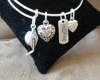 Expandable Handmade Silver Colored Bangle Charm Bracelet GRADUATION CAP