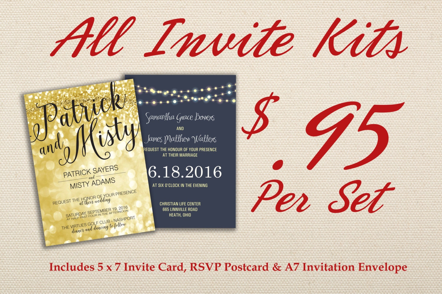 Wedding Invitation Kit Printed with RSVP Affordable Cheap
