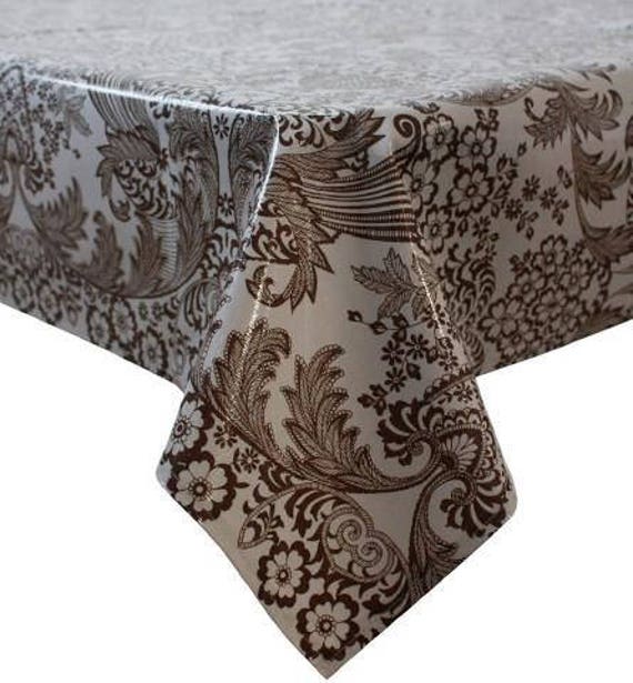 Rectangle Toile Brown Oilcloth Tablecloth You pick the size