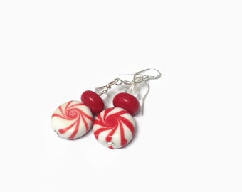 Peppermint Christmas Earrings/ Lampwork Earrings/ Christmas Earrings