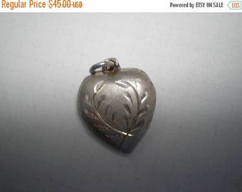 Vintage Sterling Puffy Heart Charm Etched Flowers with A Item No: 16263