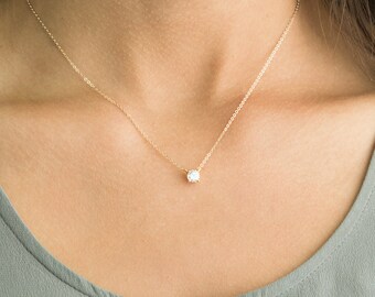 Delicate CZ Necklace / Tiny Diamond Pendant, 14k Gold Fill Chain / Elegant Gold CZ Solitaire Necklace / Everyday Layering Necklace/ LN337