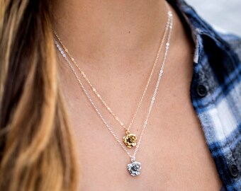 Small Rose Necklace, Antiqued Rose Pendant, Wedding Jewelry, Dainty Rose Flower Necklace, Anthropologie