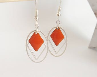 Graphic earrings two-sided enamel orange
