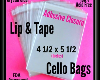 100 ( 4 1/2 x 5 1/2 ) Lip & Tape Cello Bags .. Clear Bags, Self Sealing, Cello Bags, Adhesive Cello Bags, Print Sleeves, Photo Sleeves