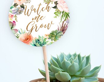 Watch Me Grow Tags, Succulent Favor Tags, Printable favor tag, Baby shower Favor tag, Baby shower party decor, 2" Circle Favor Tags, SU-1