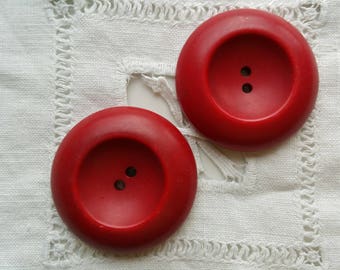 Red Bakelite? Vintage Coat Buttons Pair Sew Through 2 hole 4.3 cm