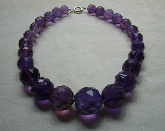 Huge Faceted Amethyst Necklace with Sterling Silver Spring Clasp