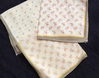 Set of 3 Vintage Floral Handkerchiefs