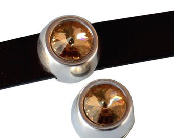 Bead loop Element - for 10mm flat leather - silver and Swarovski Golden Shadow - PPMSWCP1017AG0343