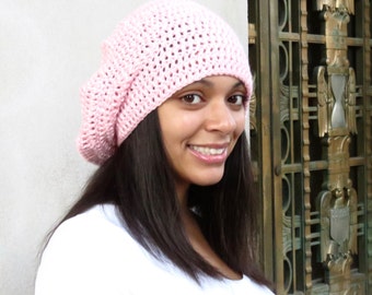 Slouchy Hat, Crochet, Pink, Women,Teen, Ready To ship, Tam,
