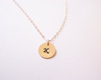 Dainty 14k Rose Gold Filled Stamped Initial Disc Monogrammed Necklace / Gift for Her