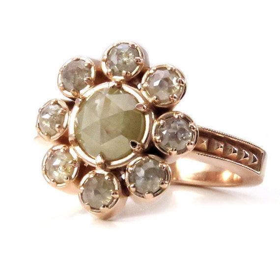 Ready to Ship Size 6 - 8 - Rose Cut Gray Diamond Cluster Engagement Ring - 14k Rose Gold 2.38 carats - One of a Kind