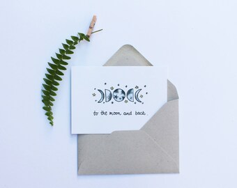 To the moon and back | Mini Message Card | Just Because Card | Thank you Card | Love Card | Greeting card