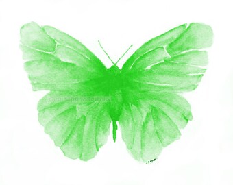 green butterfly watercolor archival print